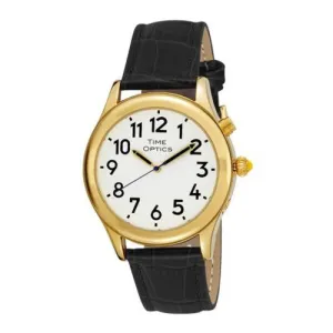 TimeOptics Men's Talking Gold-Tone Day Date Alarm Leather Strap Watch # GWC128GBK