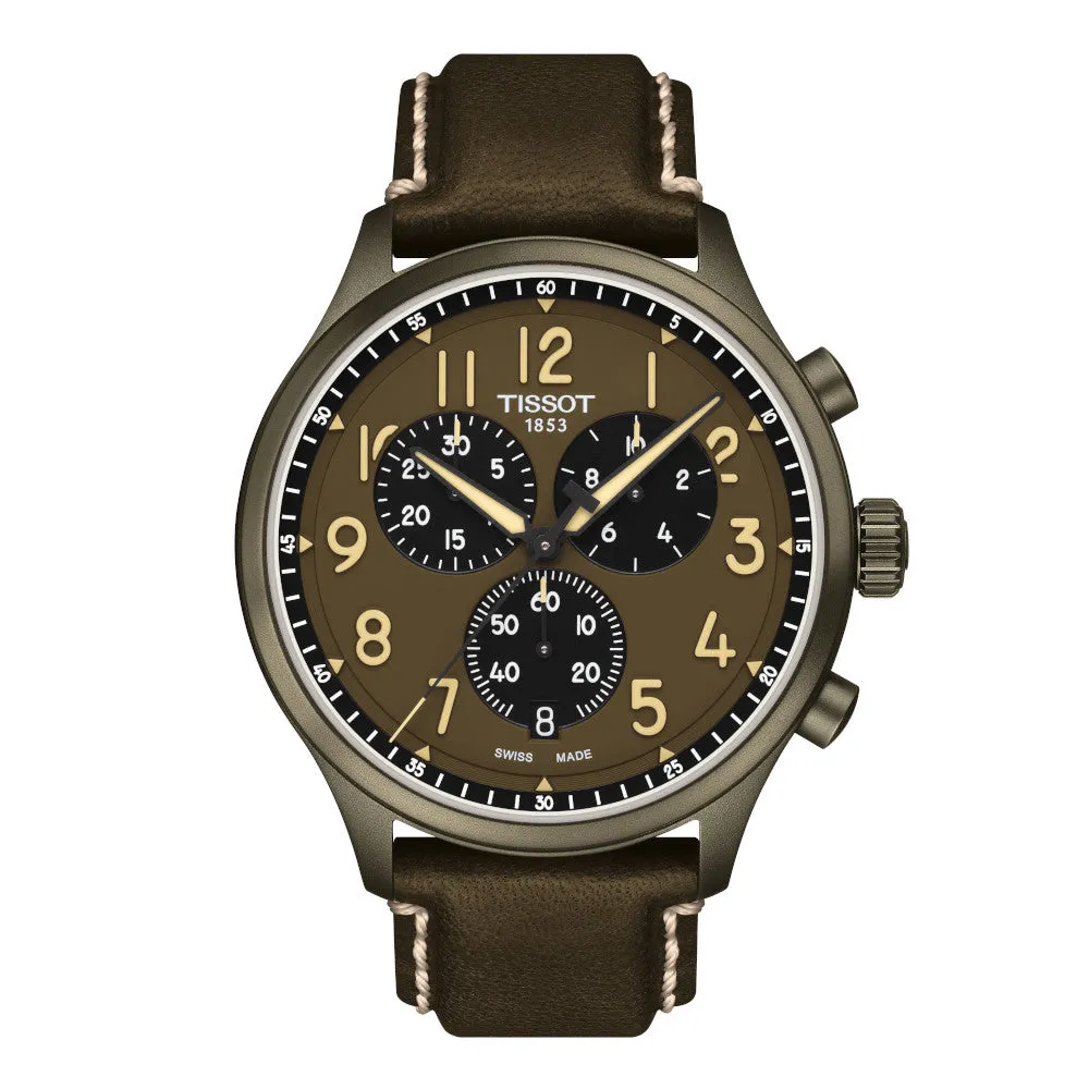 Tissot Chrono XL Mens Khaki Tone Leather Strap Watch