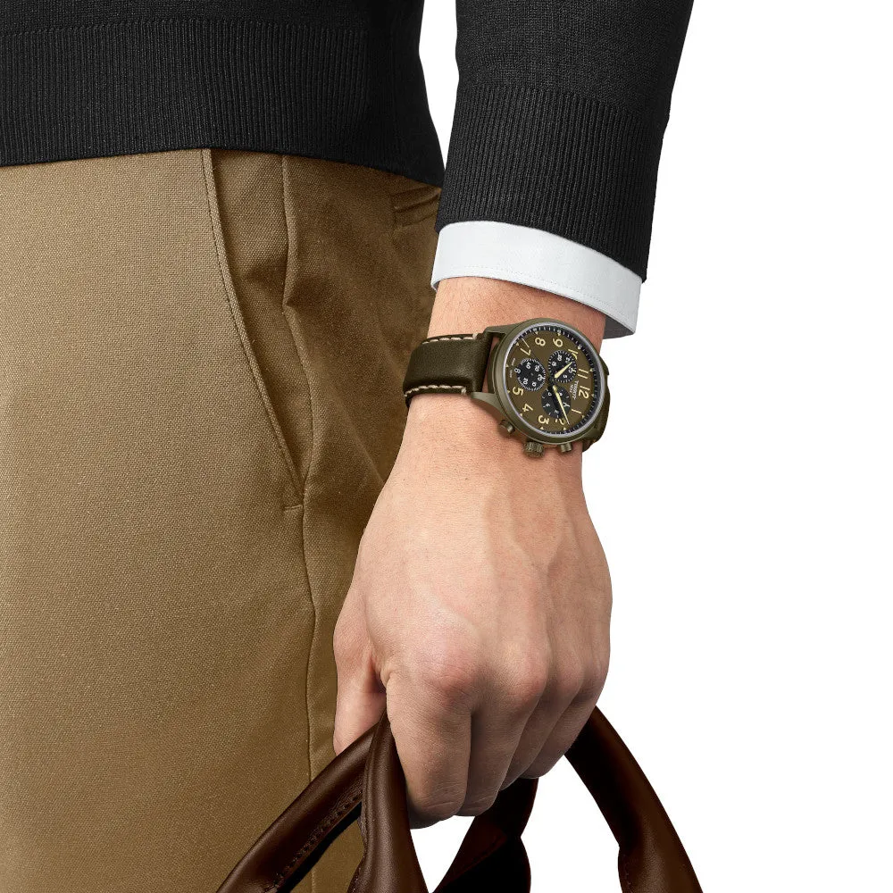 Tissot Chrono XL Mens Khaki Tone Leather Strap Watch