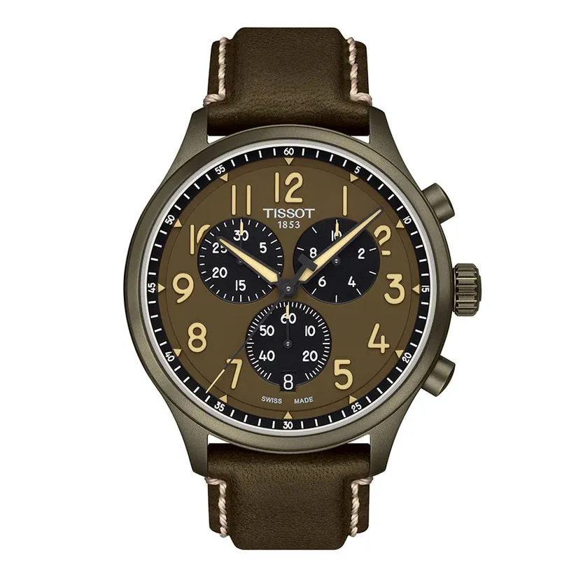 Tissot Chrono XL Mens Khaki Tone Leather Strap Watch