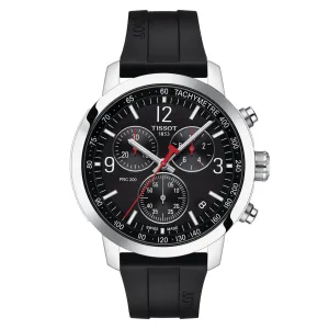 Tissot PRC 200 Chronograph Mens Stainless Steel Black Dial Black Rubber Strap Watch