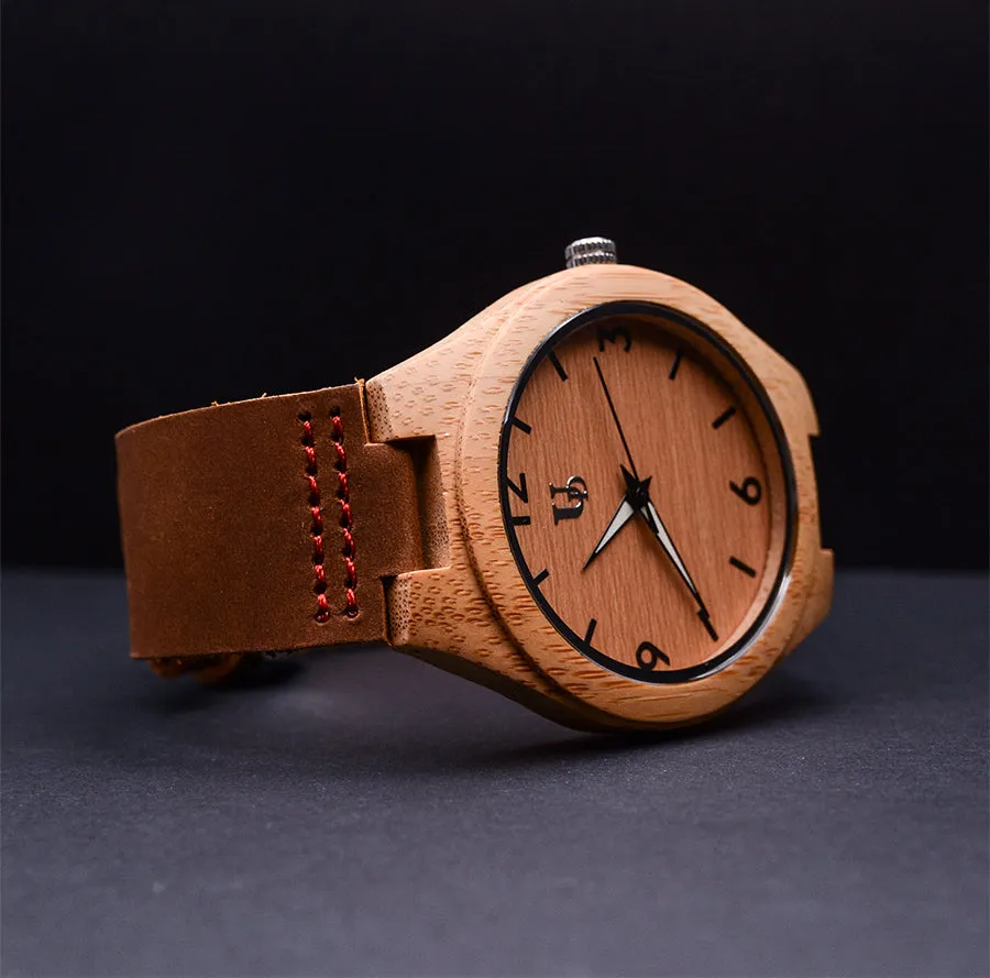 UXD Personalized/Engraved Bamboo Watches with Genuine Leather Band