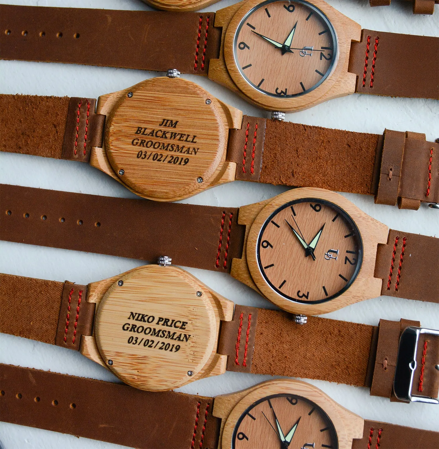 UXD Personalized/Engraved Bamboo Watches with Genuine Leather Band