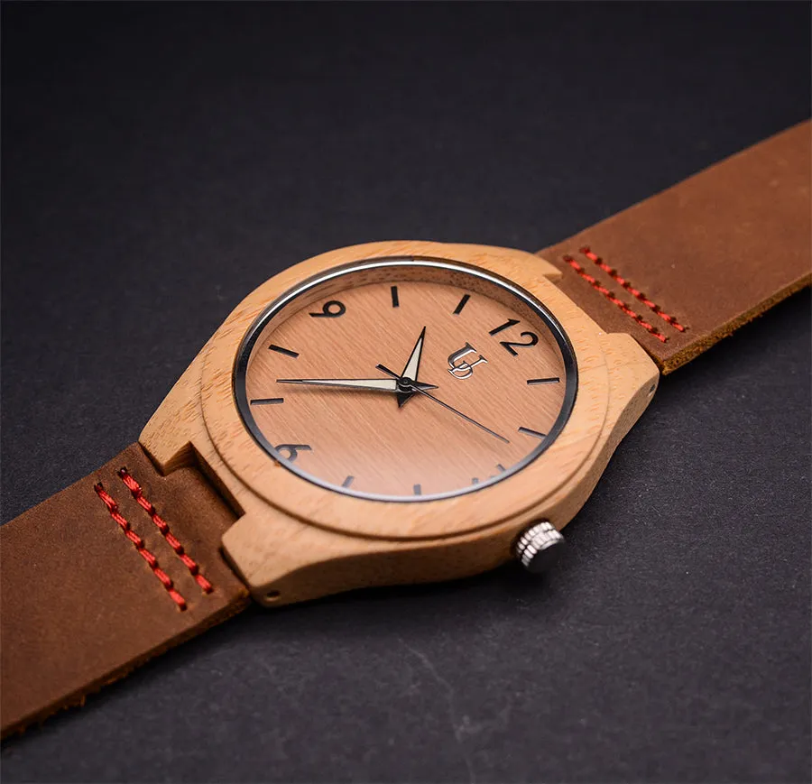 UXD Personalized/Engraved Bamboo Watches with Genuine Leather Band