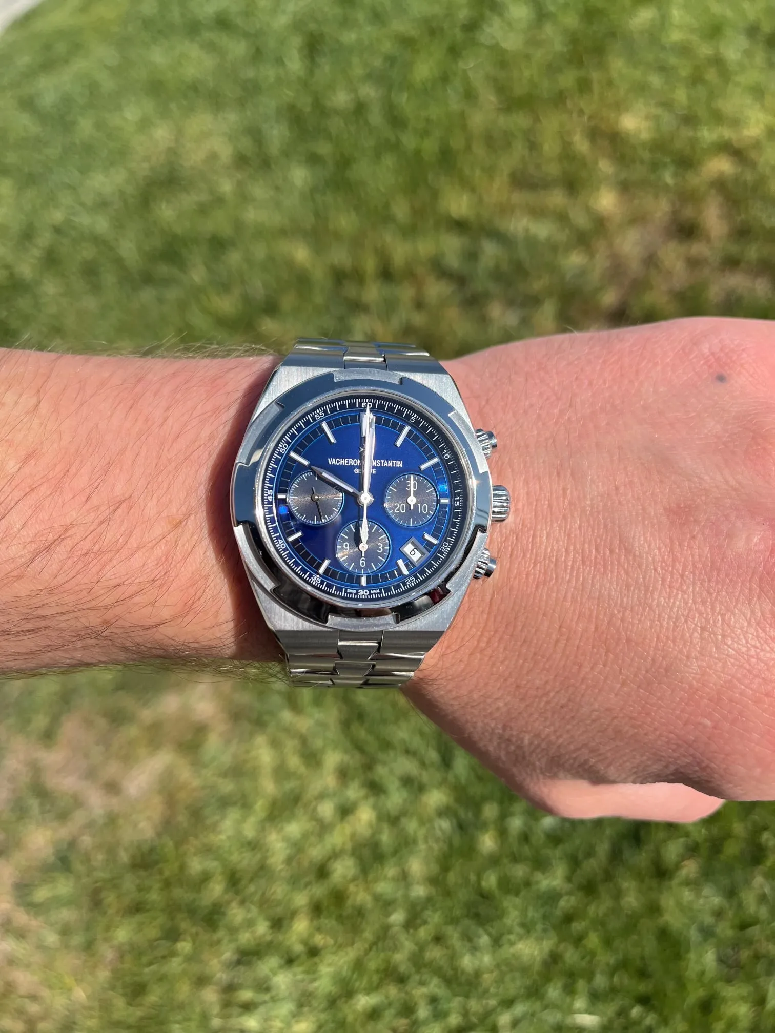 Vacheron Constantin Men's Overseas Stainless Steel 43MM Blue Chronograph Dial Watch Reference #: 5500V/110A/B148