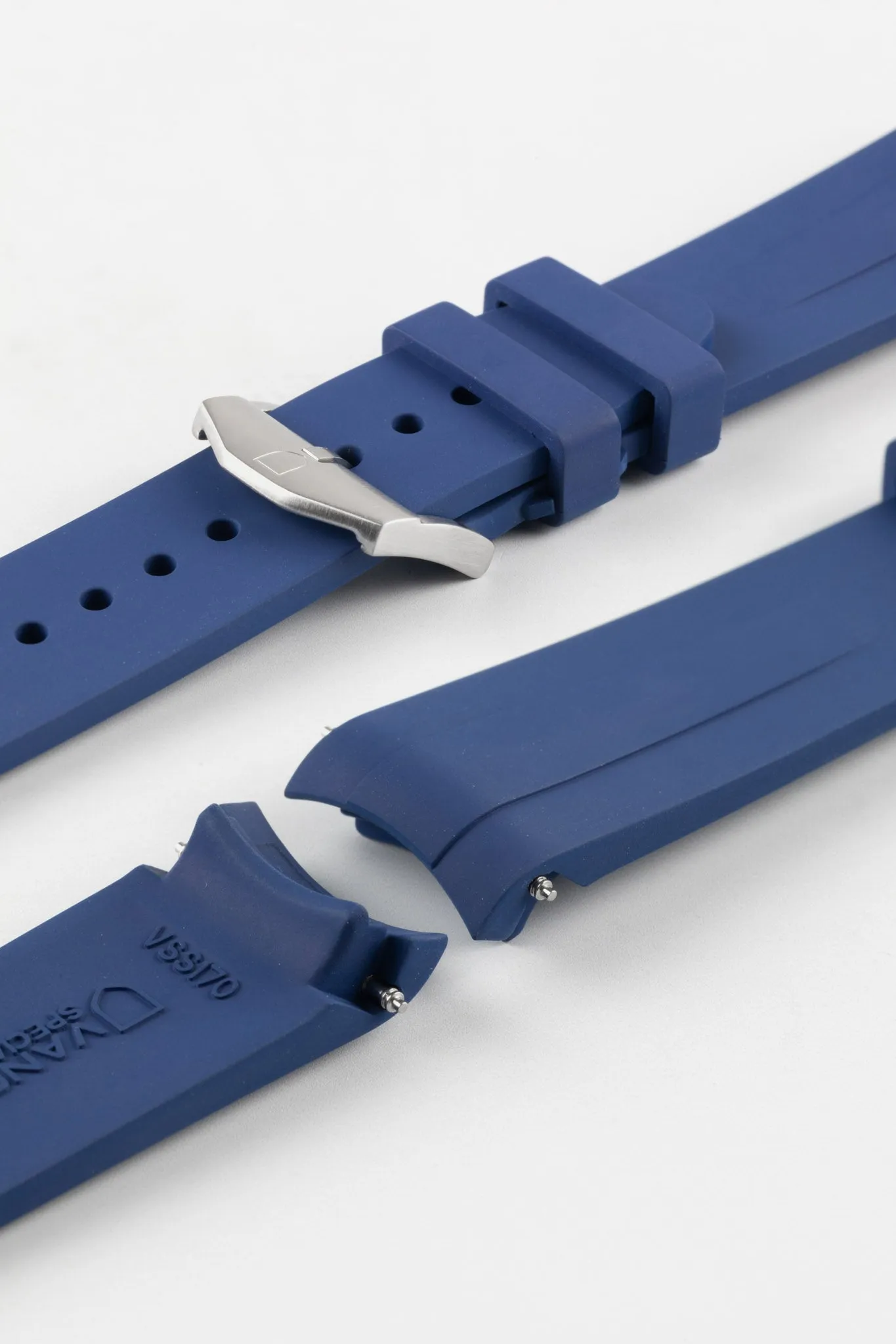 VANGUARD Curved-End Integrated Rubber Watch Strap for Omega Seamaster / Railmaster in BLUE