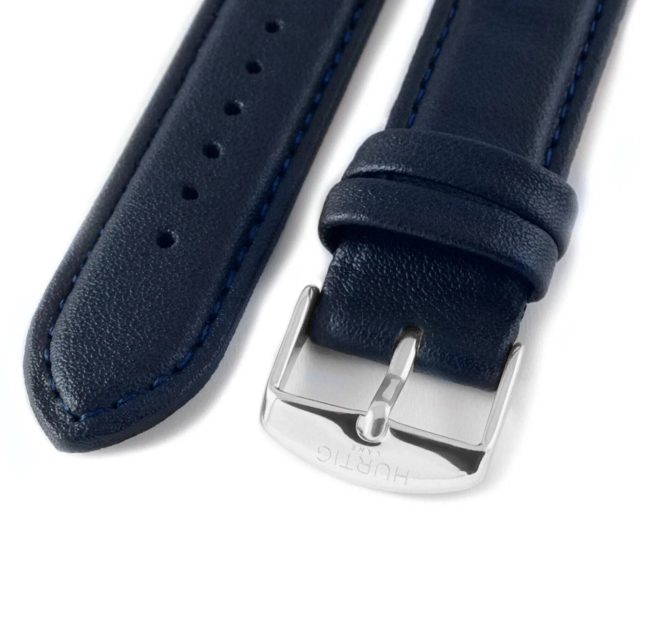 Vegan Leather Watch Strap- Midnight Blue & Silver