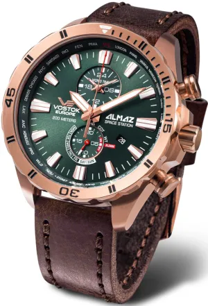 Vostok Europe Almaz Space Station Pilot's Watch, World Time, Alarm Chronograph, YM8J -320B656