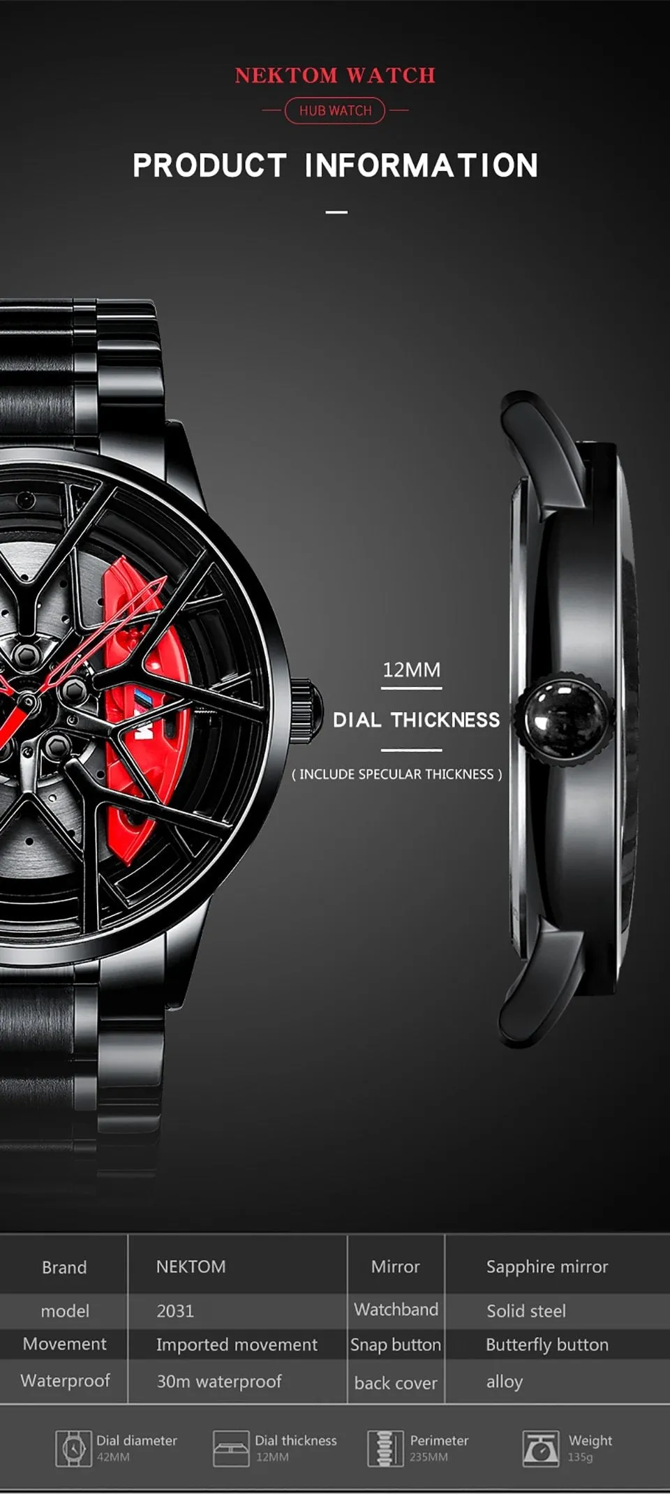 Watches Men Sports Car Men Watches Quartz Waterproof Sport Rim Hub