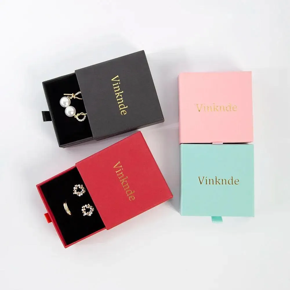 Wholesale 24pcs Custom Jewelry Packaging Box with logo Pink Cardboard Drawer Sliding Jewellery Earrings Ring Necklace Gift Boxes