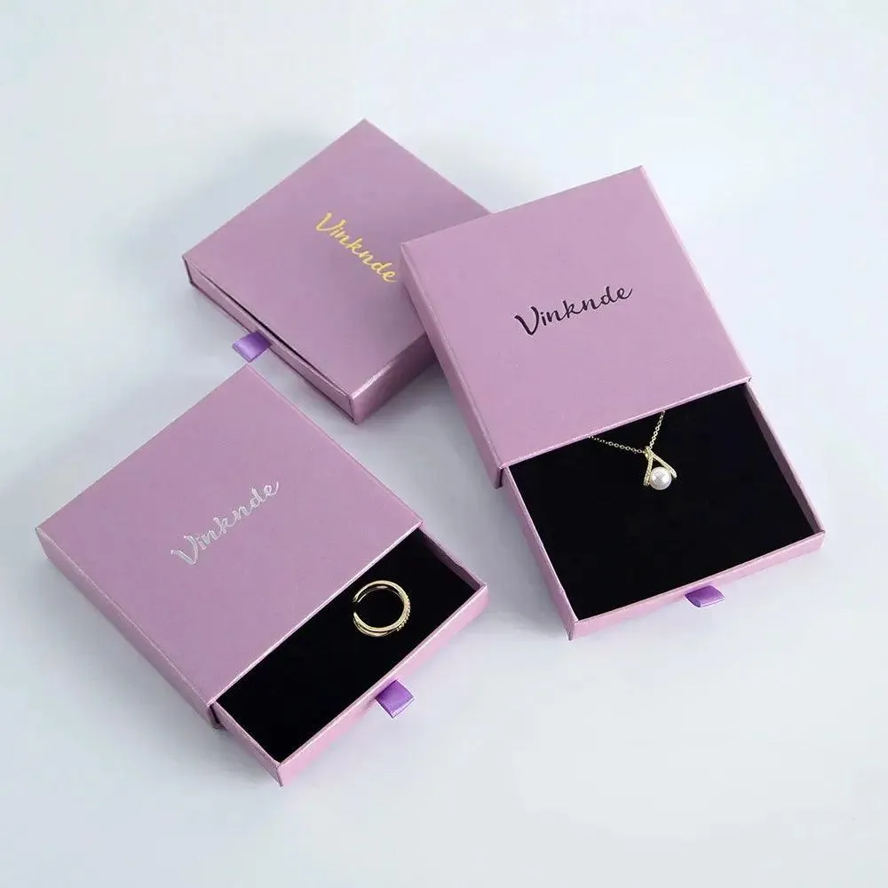 Wholesale 24pcs Custom Jewelry Packaging Box with logo Pink Cardboard Drawer Sliding Jewellery Earrings Ring Necklace Gift Boxes