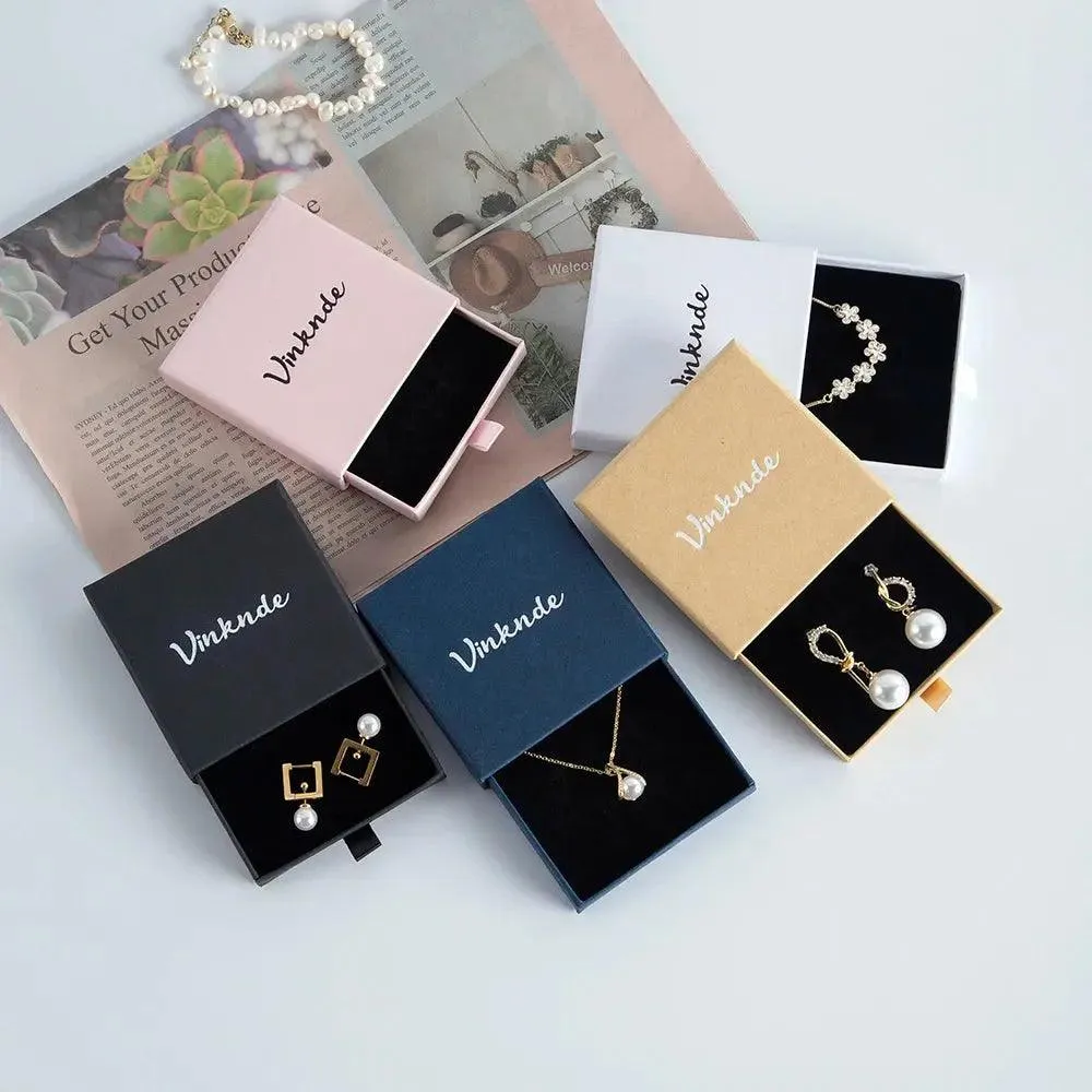 Wholesale 24pcs Custom Jewelry Packaging Box with logo Pink Cardboard Drawer Sliding Jewellery Earrings Ring Necklace Gift Boxes