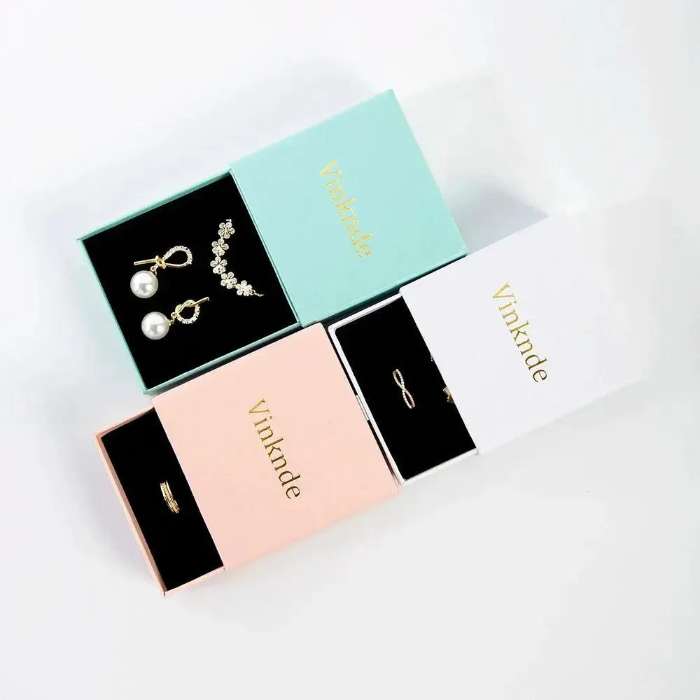 Wholesale 24pcs Custom Jewelry Packaging Box with logo Pink Cardboard Drawer Sliding Jewellery Earrings Ring Necklace Gift Boxes