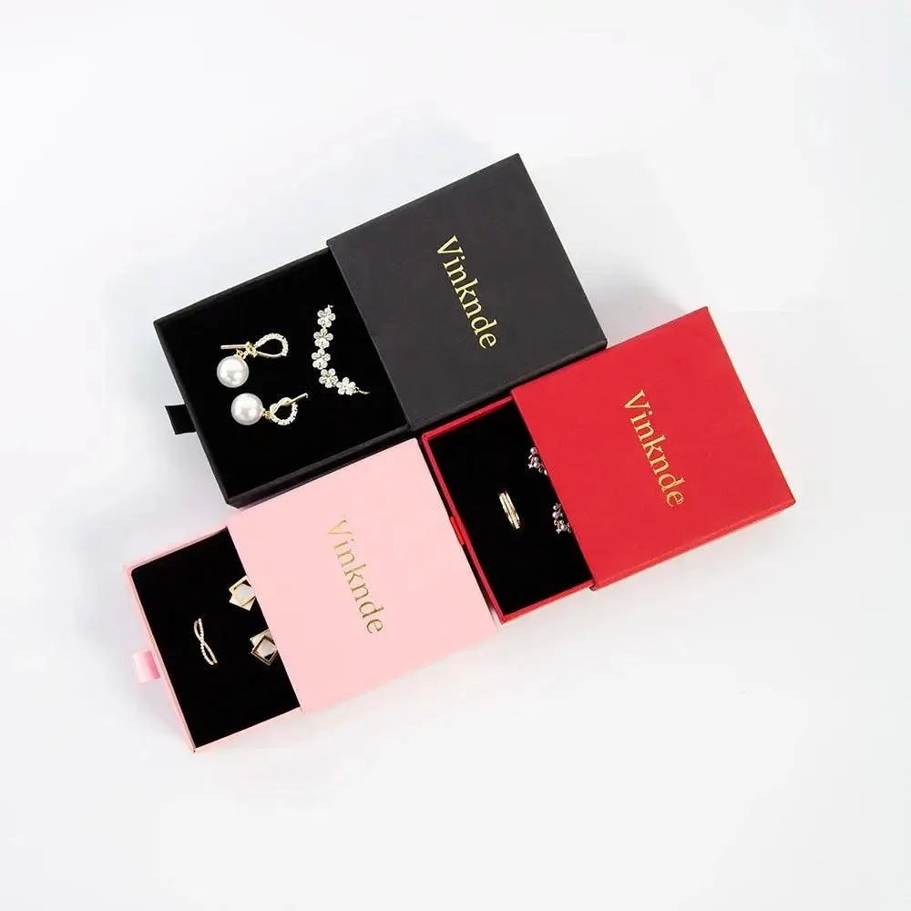 Wholesale 24pcs Custom Jewelry Packaging Box with logo Pink Cardboard Drawer Sliding Jewellery Earrings Ring Necklace Gift Boxes