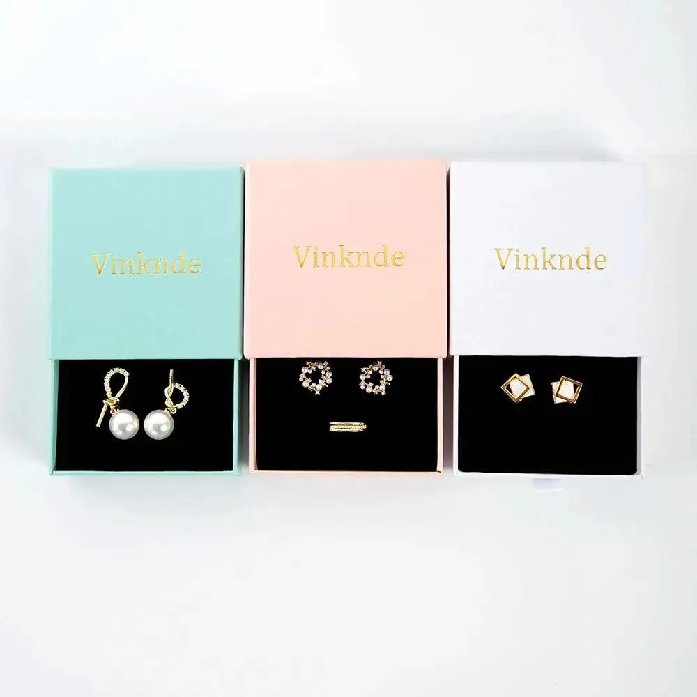 Wholesale 24pcs Custom Jewelry Packaging Box with logo Pink Cardboard Drawer Sliding Jewellery Earrings Ring Necklace Gift Boxes