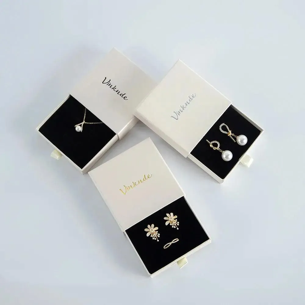Wholesale 24pcs Custom Jewelry Packaging Box with logo Pink Cardboard Drawer Sliding Jewellery Earrings Ring Necklace Gift Boxes