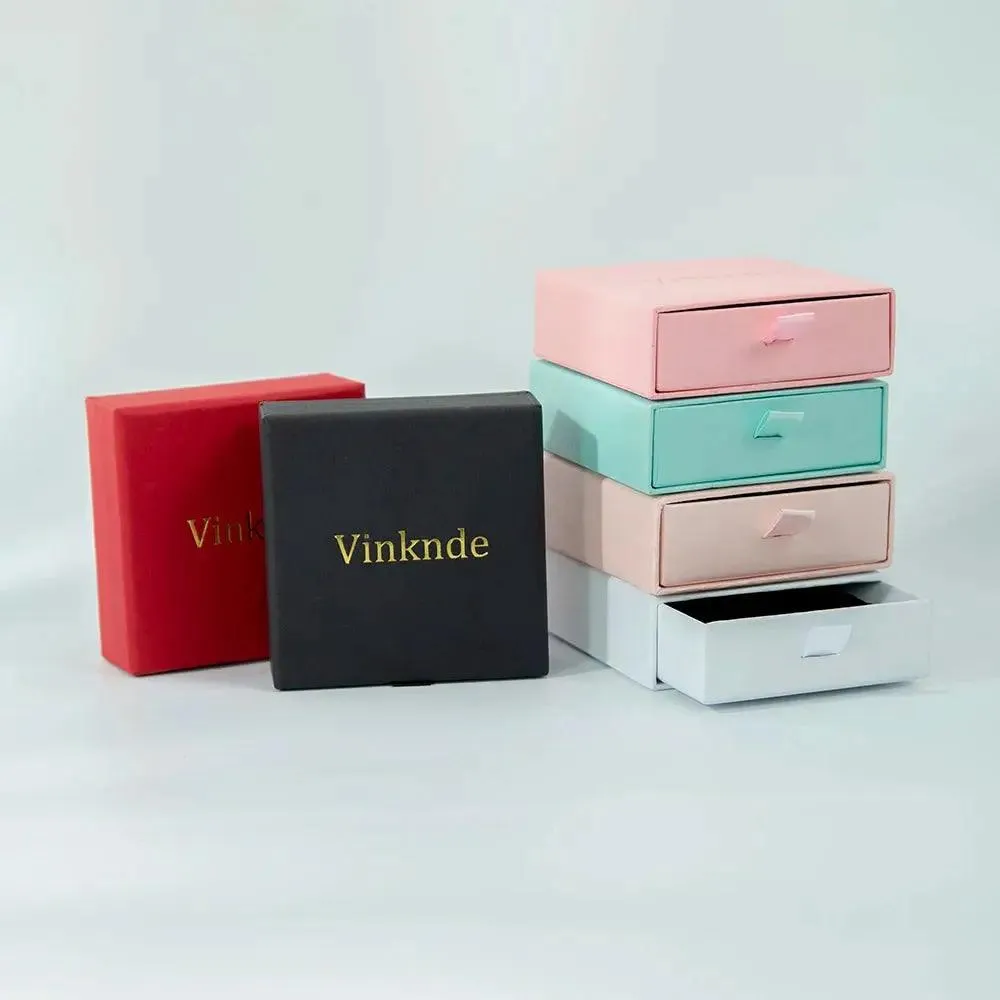 Wholesale 24pcs Custom Jewelry Packaging Box with logo Pink Cardboard Drawer Sliding Jewellery Earrings Ring Necklace Gift Boxes