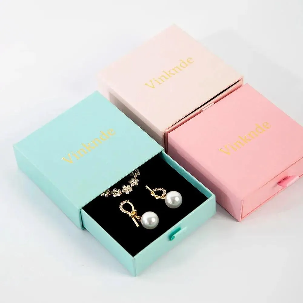 Wholesale 24pcs Custom Jewelry Packaging Box with logo Pink Cardboard Drawer Sliding Jewellery Earrings Ring Necklace Gift Boxes