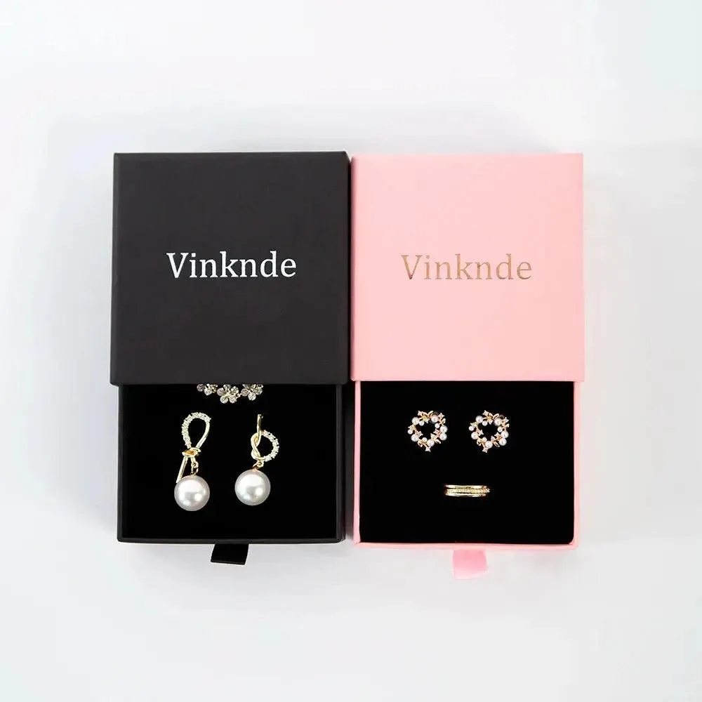 Wholesale 24pcs Custom Jewelry Packaging Box with logo Pink Cardboard Drawer Sliding Jewellery Earrings Ring Necklace Gift Boxes