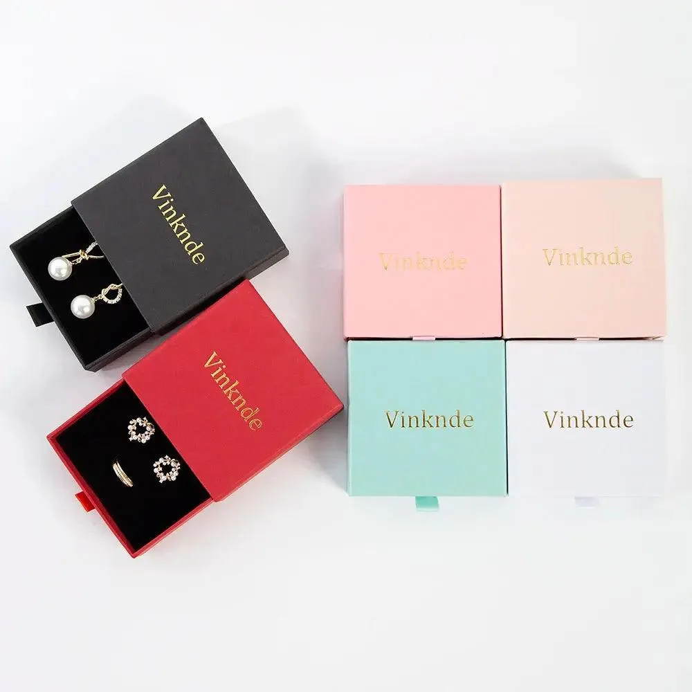 Wholesale 24pcs Custom Jewelry Packaging Box with logo Pink Cardboard Drawer Sliding Jewellery Earrings Ring Necklace Gift Boxes