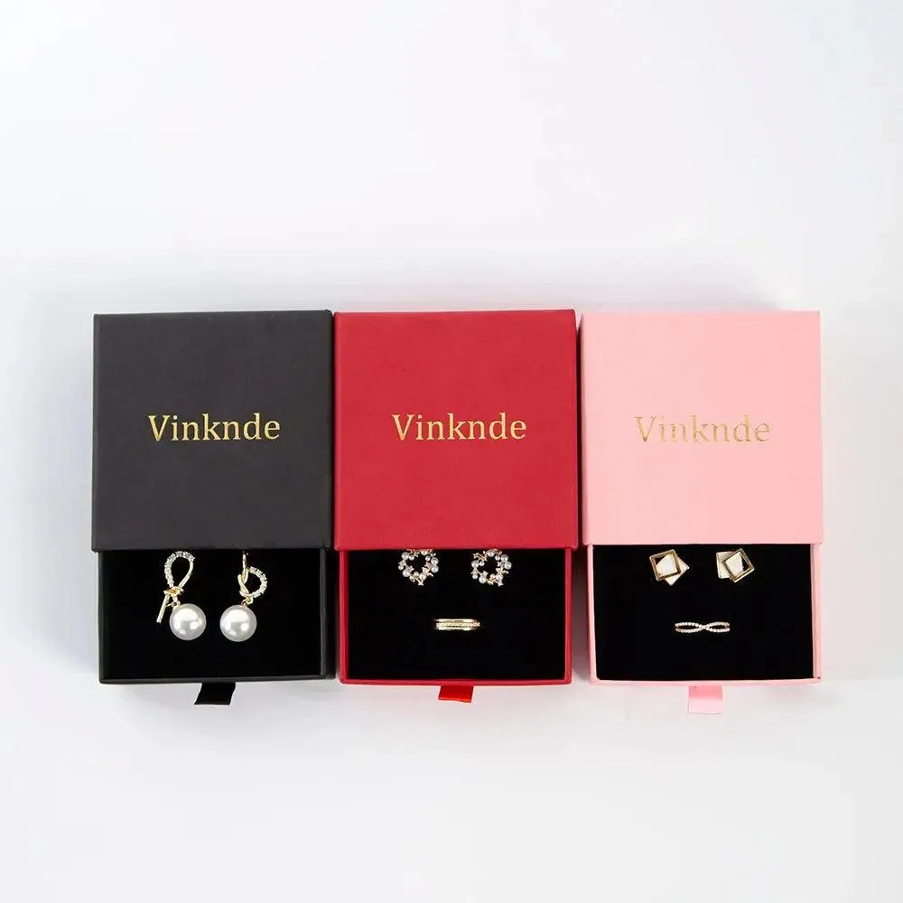 Wholesale 24pcs Custom Jewelry Packaging Box with logo Pink Cardboard Drawer Sliding Jewellery Earrings Ring Necklace Gift Boxes