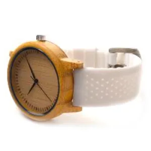 Women's Bamboo Watches With Colorful Silicone Straps - Black,Orange,Black