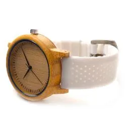 Women's Bamboo Watches With Colorful Silicone Straps - Black,Orange,Black