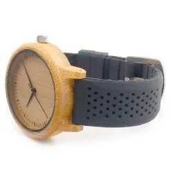 Women's Bamboo Watches With Colorful Silicone Straps - Black,Orange,Black