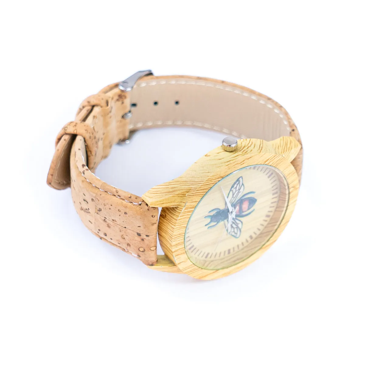 Women's Fashion Watch with Bee Motif Dial and Natural Cork Strap WA-455