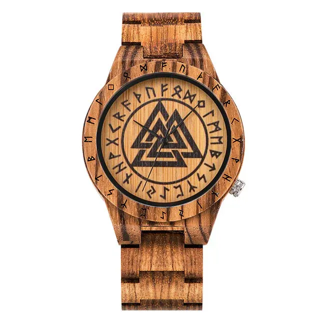 WOODEN WATCH WITH VALKNUT SYMBOL